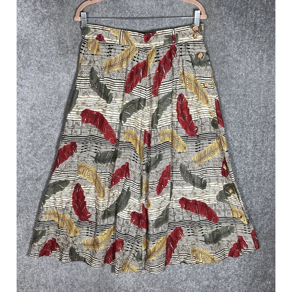 Leslie Fay Dresses & Skirts - VTG Leslie Fay Sportswear Maxi Skirt Womens Sz 12 Striped Feathers Autumn Colors